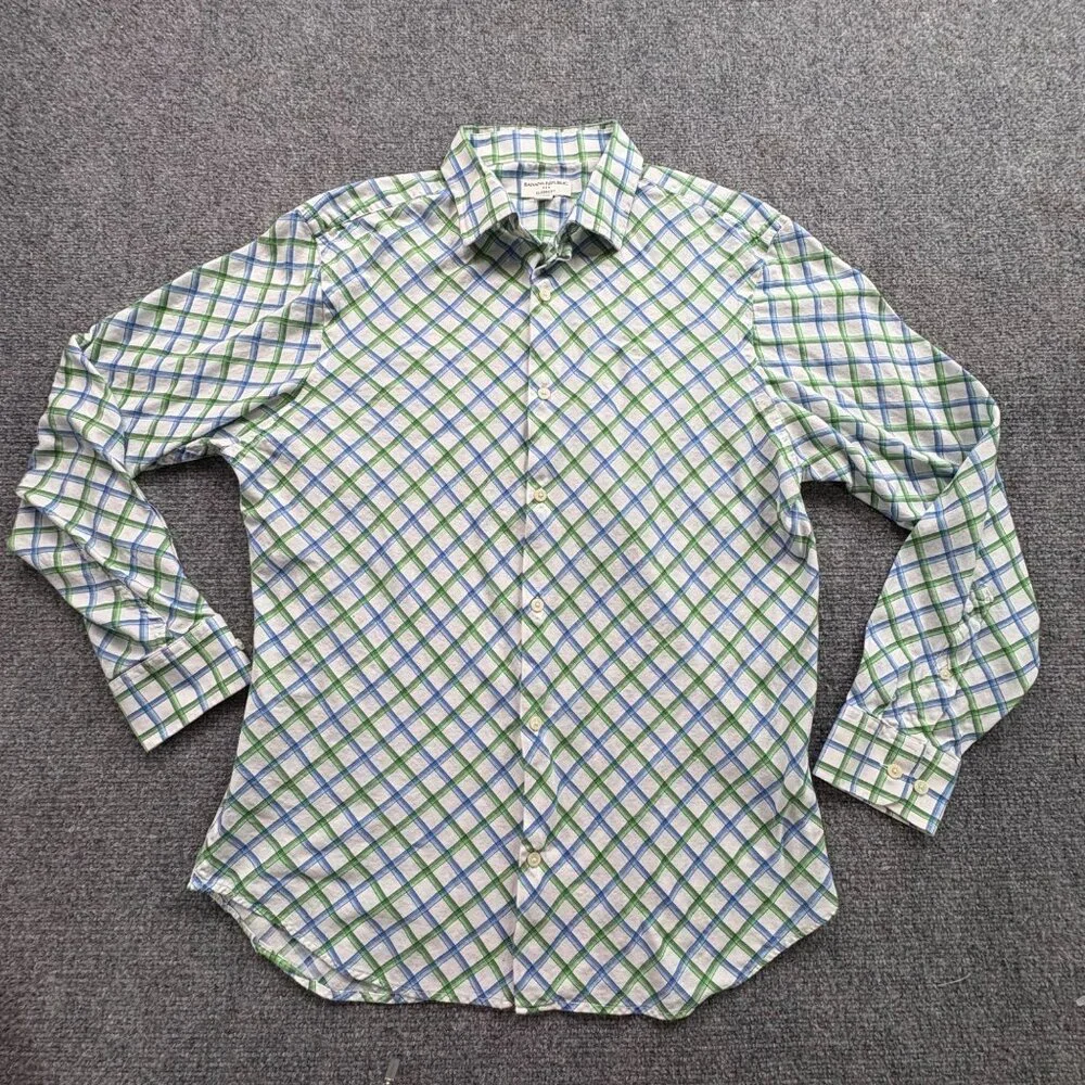 Banana Republic Shirt Mens L Blue Green Check Classic Fit Preppy Office Everyday